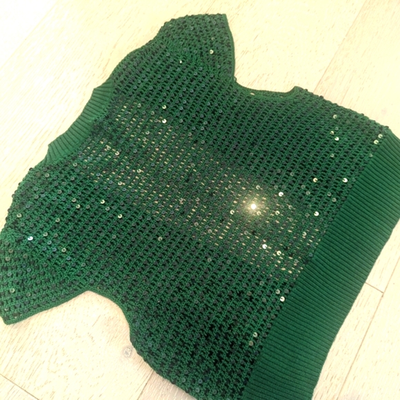 BCBG Emerald Green Sequined Knit Shrug; Likely Size XS - Picture 9 of 9